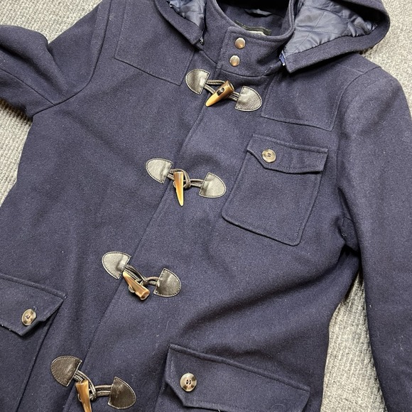 BGSD Men's Duffle Wool Blend Toggle Hooded Quilted Medium Blue Dock Nautical EUC - Picture 8 of 14